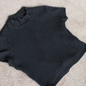 Black Ribbed Short Sleeve Top